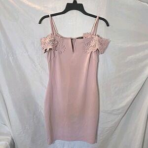 Pavi Italy Bodycon Shirt Dress Pink Lace Floral Off The Shoulder USA Made Sz M